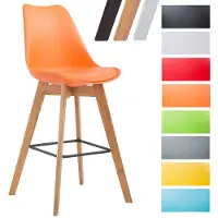 CLP Barhocker METZ Kunststoff I Sitzfläche mit Kunstlederbezug I Thekenhocker mit einem Gestell aus Eichenholz I Tresenhocker mit Fußstütze, Farbe: orange, Gestellfarbe: natur