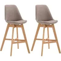 CLP 2er Set Barhocker Cannes Stoff-Bezug I Thekenhocker mit Eichenholz-Gestell, Farbe: taupe, Gestellfarbe: natur