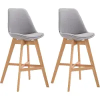 CLP 2er Set Barhocker Cannes Stoff-Bezug I Thekenhocker mit Eichenholz-Gestell, Farbe: grau, Gestellfarbe: natur