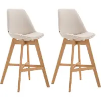 CLP 2er Set Barhocker Cannes Stoff-Bezug I Thekenhocker mit Eichenholz-Gestell, Farbe: creme, Gestellfarbe: natur