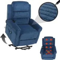 Mendler Fernsehsessel HWC-K63, Relaxsessel, Liegefunktion Aufstehhilfe Massage Heizfunktion, Stoff (220g/m²) Cord blau