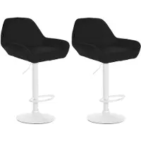 CLP 2er Set Barhocker höhenverstellbar Braga, mit Stoffbezug und Rückenlehne, Metallgestell mit Fußstütze, Thekenhocker, Farbe: schwarz, Gestellfarbe: weiß