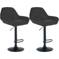 CLP 2er Set Barhocker höhenverstellbar Braga, mit Stoffbezug und Rückenlehne, Metallgestell mit Fußstütze, Thekenhocker, Farbe: dunkelgrau, Gestellfarbe: schwarz
