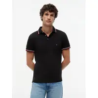Tommy Hilfiger Poloshirt "TIPPED SLIM FIT POLO", Herren, Gr. L, schwarz, Jersey, Obermaterial: 96% Baumwolle, 4% Elasthan, slim fit, Shirts Poloshirt, mit Kontrast-Details, Topseller