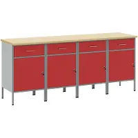 vidaXL Werkbank mit Schubladen 4 Stk. Rot und Grau 200 x 55 x 85 cm