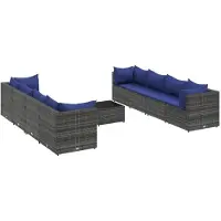 vidaXL 9-tlg. Garten-Lounge-Set mit Kissen Grau Poly Rattan