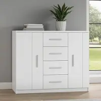 Ravio Kommode Zenit K2D4SZ breite 120 cm 4-Schubladen und 2-Türen klassische Anrichte Wohnzimmer oder den Flur solide Sideboard (Weiß)