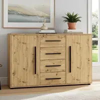 Ravio Modena K2D4SZ Kommode 150 cm – moderne Anrichte mit 4 Schubladen und 2 Türen, funktionaler Stauraumschrank für Wohnzimmer, Schlafzimmer und Flur (Artisan Eiche)