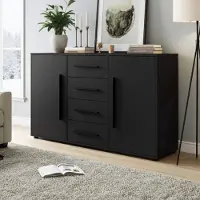 Ravio Modena K2D4SZ Kommode 150 cm – moderne Anrichte mit 4 Schubladen und 2 Türen, funktionaler Stauraumschrank für Wohnzimmer, Schlafzimmer und Flur (Schwarz)