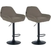 CLP 2er Set Barhocker höhenverstellbar Braga, mit Stoffbezug und Rückenlehne, Metallgestell mit Fußstütze, Thekenhocker, Farbe: taupe, Gestellfarbe: schwarz