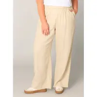 Base Level Curvy Leinenhose "Yula", Damen, Gr. 48, N-Gr, beige (light beige), Web, Obermaterial: 55% Leinen, 45% Viskose, unifarben, loose fit lang, Hosen Leinenhose, Große Größen