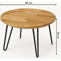 REGALIK Couchtisch Rund aus Eiche – Füße Metall schwarz, Moderner Wohnzimmertisch aus Massivholz, D 60, H 33 cm, Elegantes Design für Wohnzimmer, Robuster Beistelltisch für Sofa