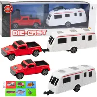 Leantoys Metall-Autobausatz Mit Camper-Anhänger Rot