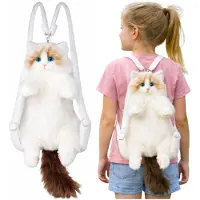 Leantoys Plüschkatzen-Rucksack, Maskottchen, verstellbare Träger, Silikonpfoten, weiß, 50 cm