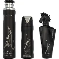 Lattafa Edp Spray 100ml/Deo Spray 200ml/Air Freshener 300ml Maahir Black Edition Giftset