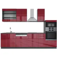 Vicco Küchenzeile Fame-Line Bordeaux Hochglanz/Anthrazit 300 cm mit Hochschrank, AP Anthrazit, Model 42792