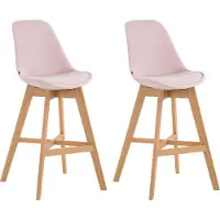 CLP 2er Set Barhocker Cannes Samt I Thekenhocker Mit Eichenholzgestell Und Fußstütze I Barstuhl Mit Lehne, Farbe: pink, Gestellfarbe: natur
