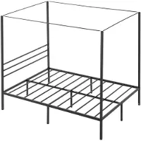 Vevor Himmelbettrahmen (Full Size), Metallhimmelbett mit Himmelbett-Design (363 kg belastbar), robuste Stahllattenstütze (Quadrat), Stauraum unter dem Bett, kein Boxspring erforderlich, Schwarz