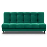 Beautysofa Schlafsofa Nancy Sofa mit Schlaffunktion Bettkasten Polstersofa aus Velour 195 cm Dreisitzer mit Holzbeine, Stoff: monolith 37 - flasches grün