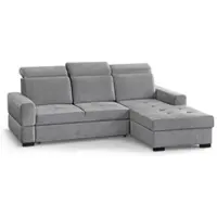 Beautysofa Ecksofa ALEX MINI - Sofa mit Schlaffunktion & Bettkaste, Farbe: Voss07 ( Hellgrau), Seite der Ottomane: Rechts