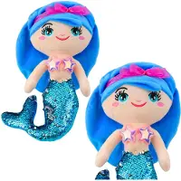 Lean Toys LeanToys Plüsch Meerjungfrau Kuschelschwanz Aus Pailletten Blau 30Cm