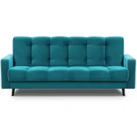 Beautysofa Schlafsofa Nancy BIS Dreisitzer mit Schlaffunktion Bettkasten Polstersofa aus Velours Sofa mit Federkern Holzbeine, Stoff: kronos 13 - hellblau