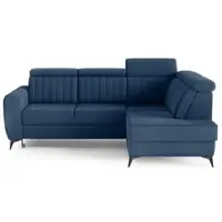 Beautysofa Ecksofa CONNOR II, Marineblau, L-Form - mit Schlaffunktion, Bettkasten & Ottomane rechts