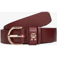 Tommy Hilfiger Ledergürtel "ESSENTIAL EFFORTLESS 2.5 cm breit GOLD", Damen, Gr. 75, oxblood, Rindsleder, Gürtel Ledergürtel, Logoemblem, weiche Haptik, ovale Einfachdornschließe