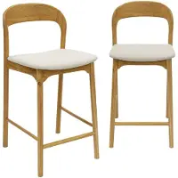 Sweeek - 2er-Set Vintage Barhocker aus Hevea-Holz und Stoff - Natur