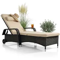 Mucola Rattan Gartenliege verstellbar Schwarz ink. Kissen inkl. Bezug in Weiß –