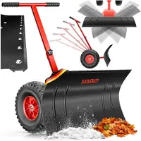 MASKO Schneeschaufel auf Rädern höhenverstellbar - 5-Fach Höhenverstellbar Schneeräumen, rückenschonender Schneeschieber, Schneeschild 75 cm Arbeitsbreite-Höhe 42 cm, platzsparend zusammenklappbar