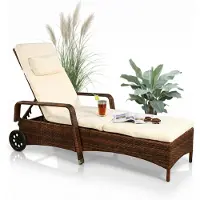 Mucola Rattan Gartenliege verstellbar Braun ink. Kissen inkl. Bezug in Grau – we