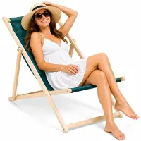 Mucola Strandstuhl klappbar Strandliege Holz Liegestuhl Gartenliege Sonnenliege Faltliege - Grün