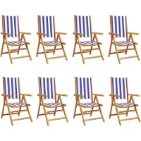 vidaXL Klappstühle Verstellbar 8 Stk. Blau Weiß Stoff und Massivholz