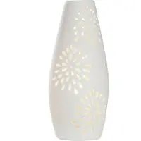 Gilde Bauchige Prickellampe weiß mit Blumen Fassung E 14 max. 40 Watt Länge 14,5 cm Breite 14,5 cm Höhe 34,0 cm 33768
