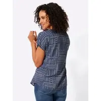 Casual Looks Druckbluse , Damen, Gr. 42, blau (marine, ecru, gemustert), 100% Viskose, gemustert, Rundhals, Blusen Druckbluse