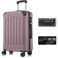 YONSLY Premium Reisekoffer TSA-Schloss,YKK-Reißverschluss Hartschalen-Koffer Trolley Kabinenkoffer Rollkoffer Suitcase Handgepäck (Rose Rot, L)