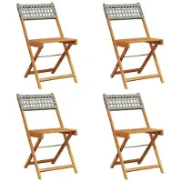 vidaXL Klappstühle, 4 Stück, graues Polyrattan und Massivholz