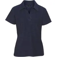 Vivance Poloshirt , Damen, Gr. 48/50, blau (dunkelblau meliert), Frottee, Obermaterial: 51% Polyester, 49% Baumwolle, meliert, Basic kurz, V-Ausschnitt, Shirts Poloshirt, Kleine Stickerei
