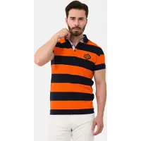Cipo & Baxx T-Shirt "CT741", Herren, Gr. S, blau (navyblau, orange), Obermaterial: 95% Baumwolle CO. 5% Elasthan EL., gestreift, regular fit, Shirts T-Shirt, gerade geschnitten