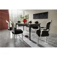 Casa Padrino Barock Esszimmer Set Schwarz/Silber - Massiver Esstisch und 6 Stühle in 200 cm Länge