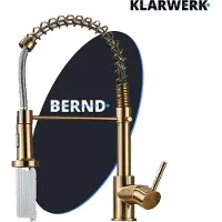 KLARWERK Bernd | Gastronomie Gold gebürstet Armatur mit Feder | Edelstahl Wasserhahn Küche Boiler | Mischbatterie 360° drehbar | Niederdruck 3 Anschlüsse
