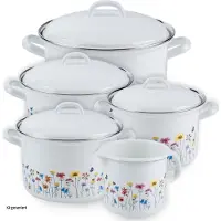Riess FLORA Kochgeschirr-Set Emaille 5-teilig, Induktionsgeeignet, für Nickelallergiker