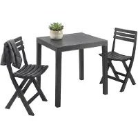 Dmora Outdoor-Lounge-Set Ortisei, Gartenset mit 1 rechteckigen Tisch und 2 Klappstühlen, Pic Nic Indoor- und Outdoor-Set, 100 % Italy, Anthrazit