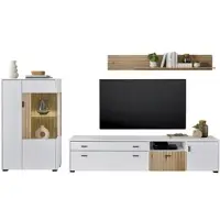 Furn.Design Wohnwand "Merced" Set in weiß und Eiche 280 cm, mit XXL Lowboard, Soft-Close und Staboptik