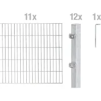 Alberts Doppelstabmatten Zaun, Höhe 200 cm, Länge 22 m, Zaun-Komplettset zum Einbetonieren, feuerverzinkt, Pfosten 60x40 mm