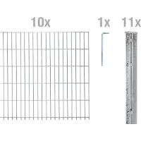 Alberts Doppelstabmattenzaun 6-5-6, Matten 2,50 m, Höhe 1,23 m, Länge 25 m, feuerverzinkt, Zaun als Komplettset, Pfosten mit Abdeckleiste 60x40 mm