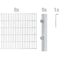 Alberts Doppelstabmatten Zaun, Höhe 200 cm, Länge 16 m, Zaun-Komplettset zum Einbetonieren, feuerverzinkt, Pfosten 60x40 mm