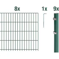Alberts Doppelstabmattenzaun 6-5-6, Matten 2,50 m, Höhe 1,43 m, Länge 20 m, grün, Zaun als Komplettset, Pfosten mit Klemmlasche 60x40 mm