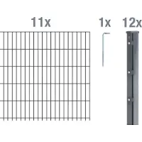 Alberts Doppelstabmattenzaun 6-5-6, Matten 2,50 m, Höhe 1,43 m, Länge 27,5 m, anthrazit, Zaun als Komplettset, Pfosten mit Abdeckleiste 60x40 mm